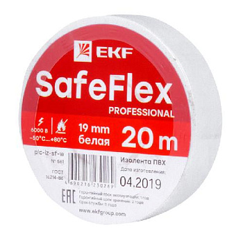 Лента изоляционная ПВХ EKF SafeFlex белый 20 м 19х0,15 мм 6 кВ 15 кН/м 200% от -50 до +80 °С УФ само