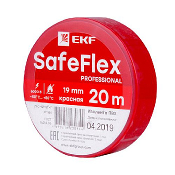 Лента изоляционная ПВХ EKF SafeFlex красный 20 м 19х0,15 мм 6 кВ 15 кН/м 200% от -50 до +80 °С УФ са