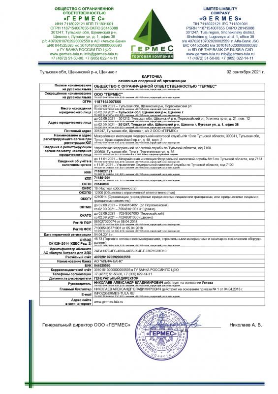 Карточка сведений об организации Карточка сведений об организации