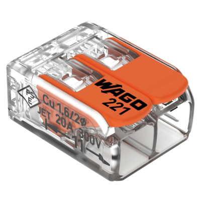 Разъем для сращивания Waga Compact 221-412 2-жильный 4 мм2/12 AWG EN 60664 450 В 4,5 кВ 32 А / УЛ 48