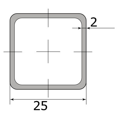 Труба проф. 25×25×2 мм Ст1-8пс/сп5