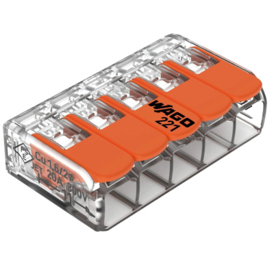 Разъем для сращивания Waga Compact 221-415 5-жильный 4 мм2/12 AWG EN 60664 450 В 4,5 кВ 32 А / УЛ 48